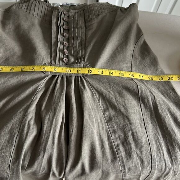 Miila Linen Blend Slip Dress Tiered Olive Green Button Front LagenLook Size M - Picture 7 of 9